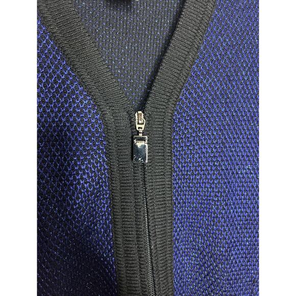 Vintage Doncaster Women’s Wool Blend Full Zip Sweater Blue Sparkly V Neck Party - Picture 5 of 8